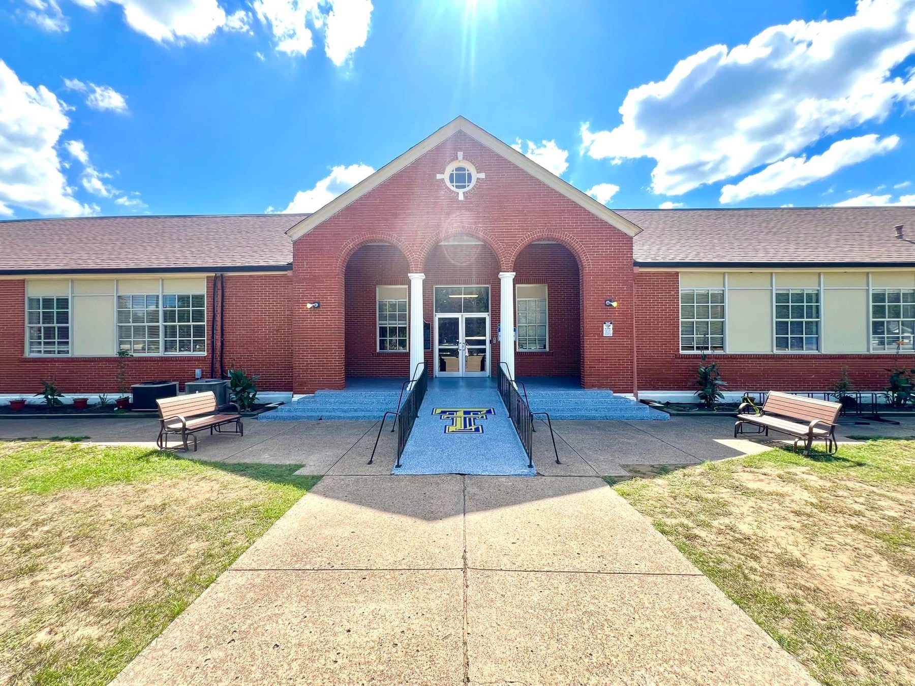 Brick commercial building exterior, a completed flake coating project